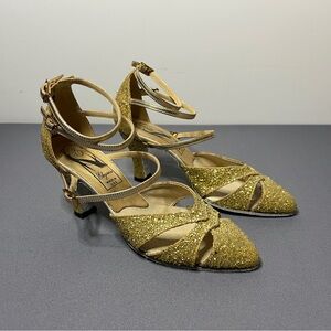 Elegance gold glitter festive wedding salsa latin ballroom dance strappy heels